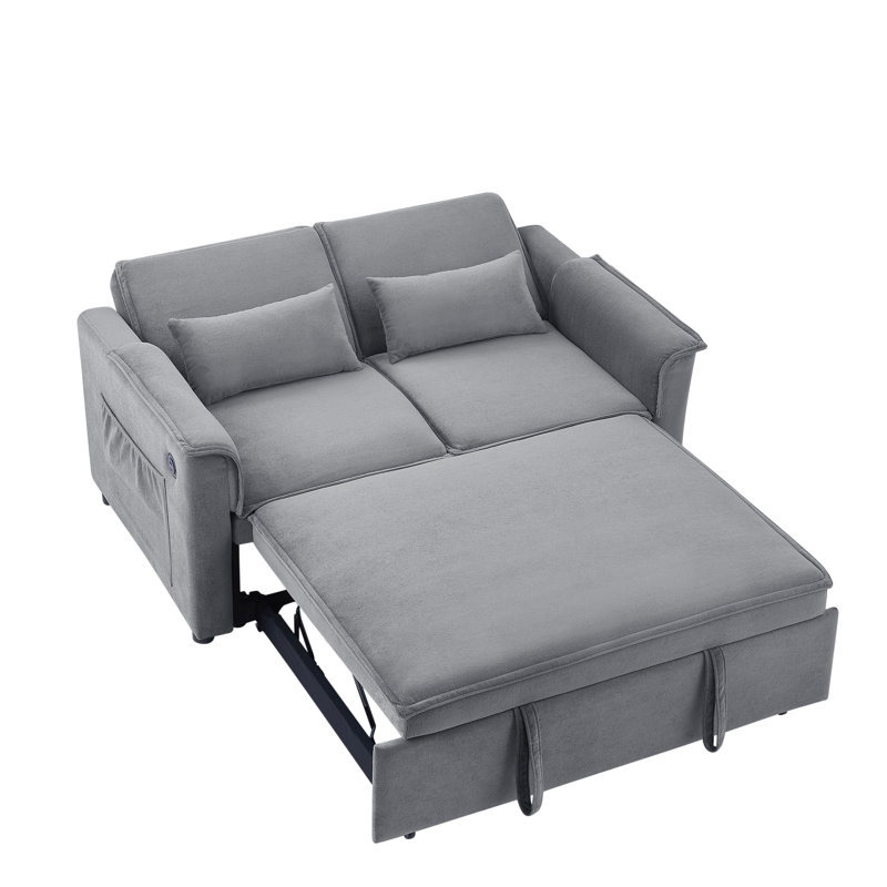 Lit gigogne escamotable, 2 places avec siège réglable, canapé-lit convertible en velours gris et coussins lombaires, tissu