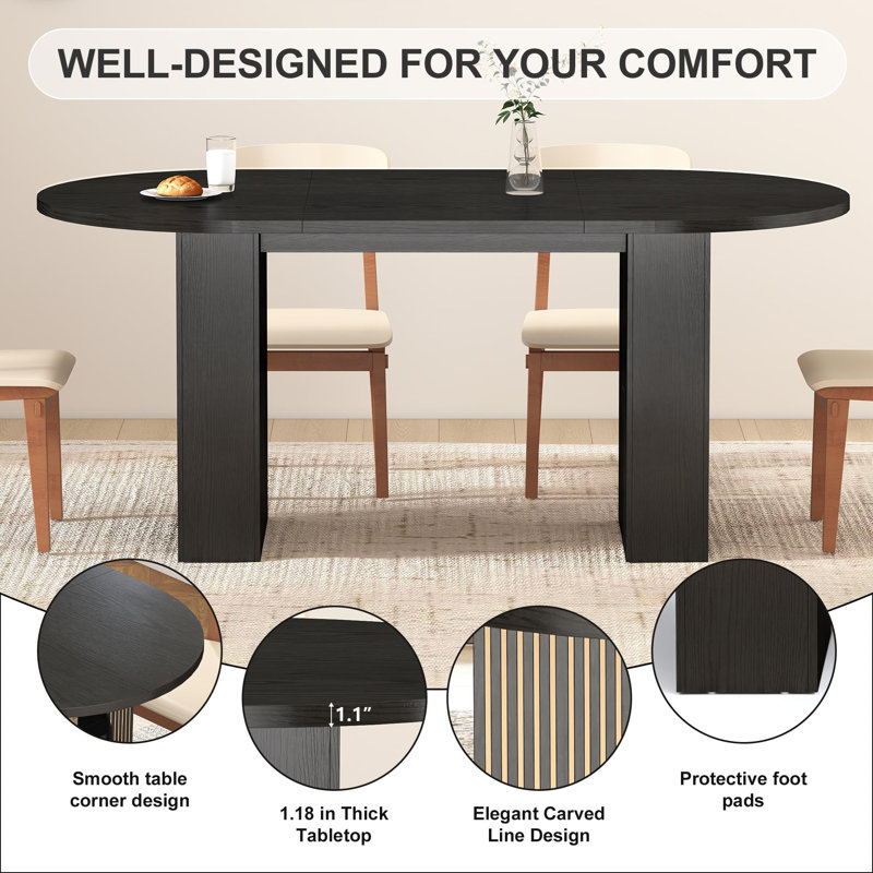 Table de salle à manger 70,8 "ovale pour 4-6 avec tablettes de rangement latérales doubles, Noir