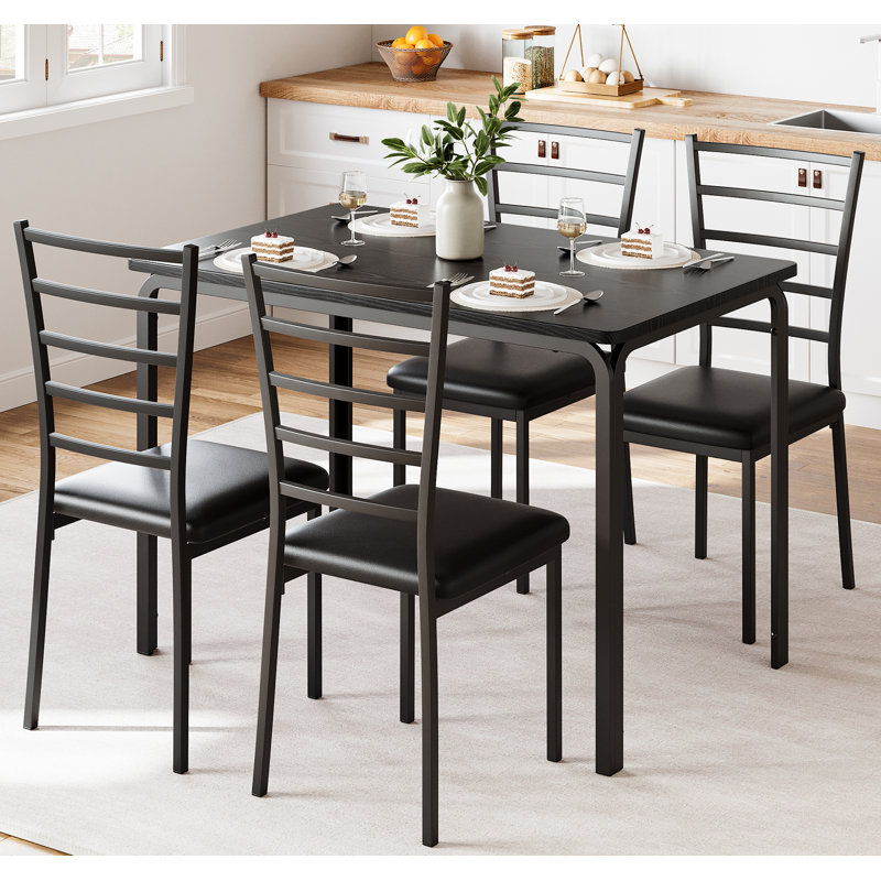 Dining Table For 2, Small Table And Chairs Set Of 2, Dinette Set For 2, Square Dinner Table Set, 3 Piece Kitchen & Dining Room Sets For Small Space (black, Table With 4 Upholstered Chairs)