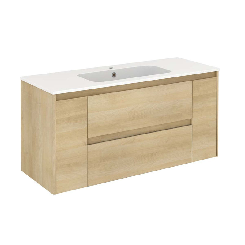 Ambra 47.4'' Single Bathroom Vanity with Ceramic Top, Nordic Oak, Gloss White