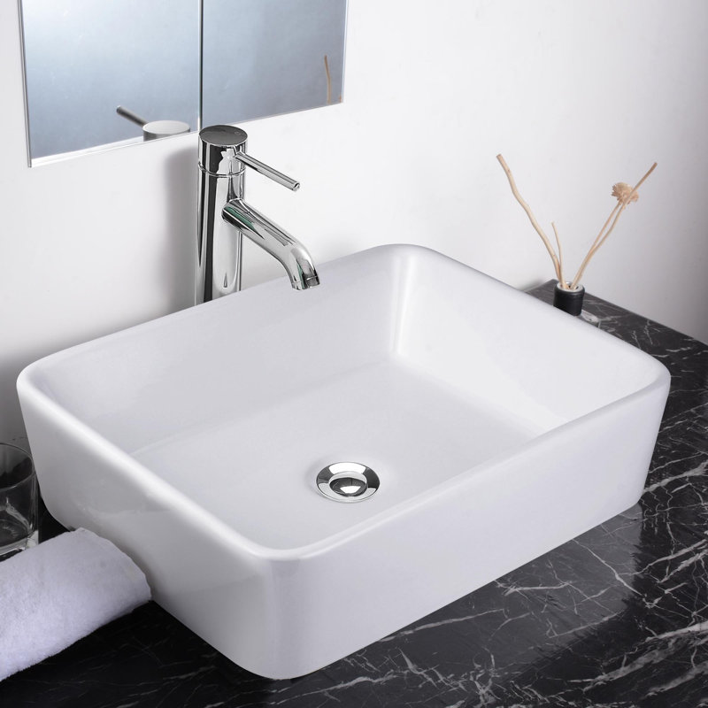 Lavabo de salle de bain en porcelaine rectangulaire 19 "x 15" avec drain escamotable Aquaterior 