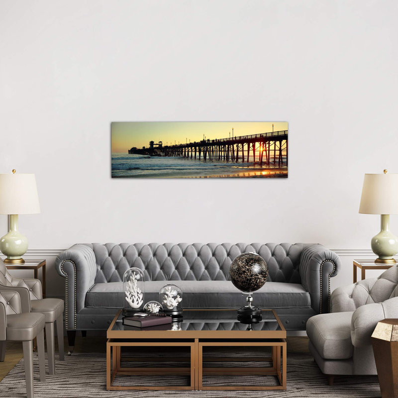 Pier In The Ocean At Sunset Oceanside, San Diego County, California, Usa by Panoramic Images - Wrapped Canvas Panoramic Print