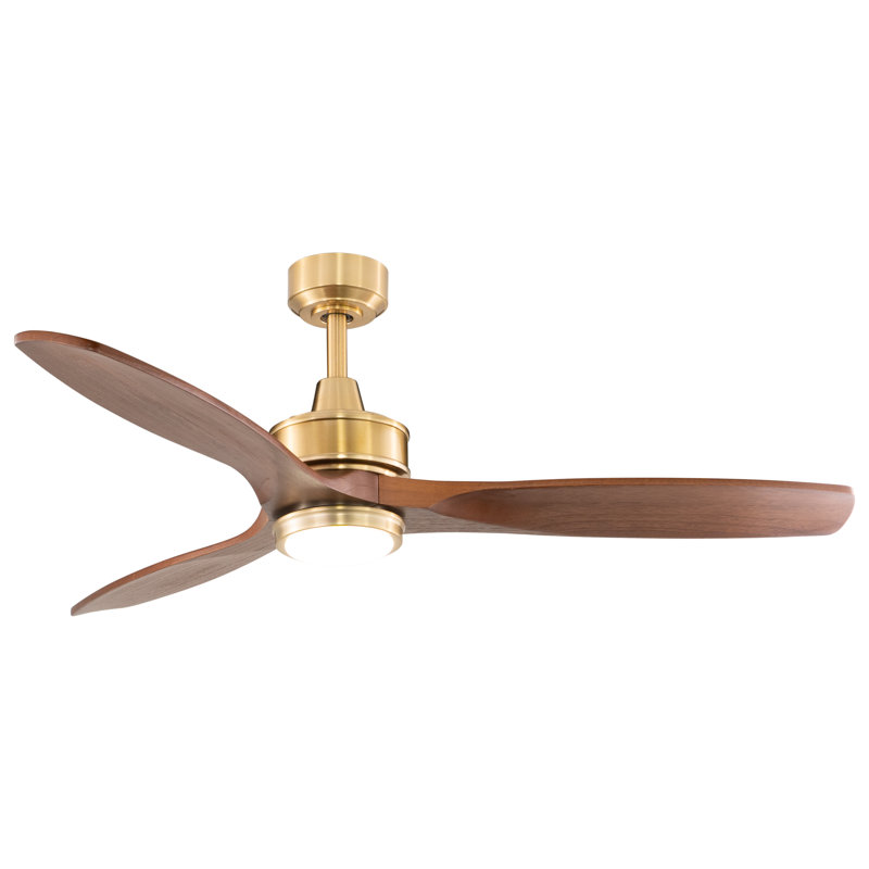 Ventilateur de plafond à DEL l 52 po Ballog, Laiton satiné / noyer