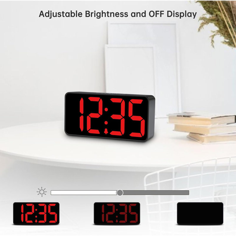 Alarm Clock For Bedroom, Large Big Numbers Display With Brightness Dimmer, Electric Bedside Desk Clock With USB Charging Port