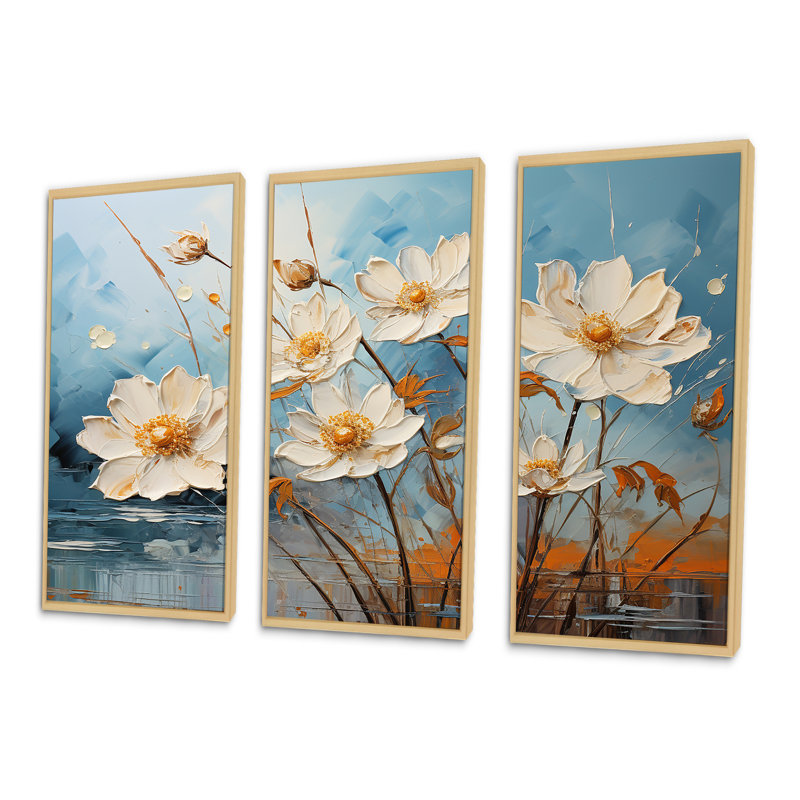 Couleurs vives gris et blanc jonquilles Bloom - ensemble de décorations murales jonquilles, Cadre naturel flottant