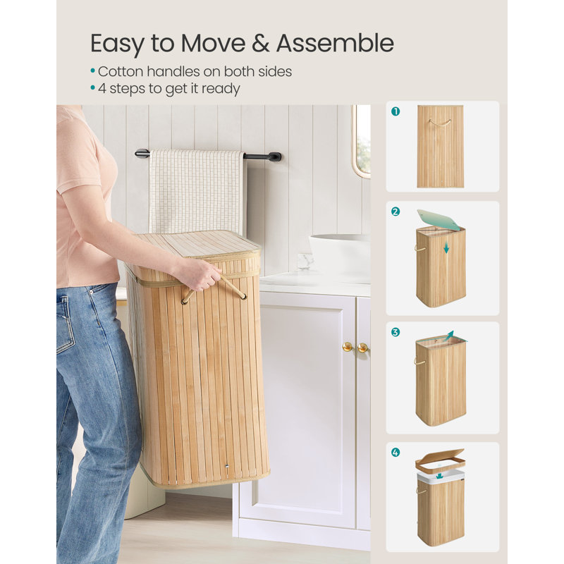 Bamboo Laundry Hamper with Handles, Natural, 61cm H x 42.5cm W x 31.5cm D