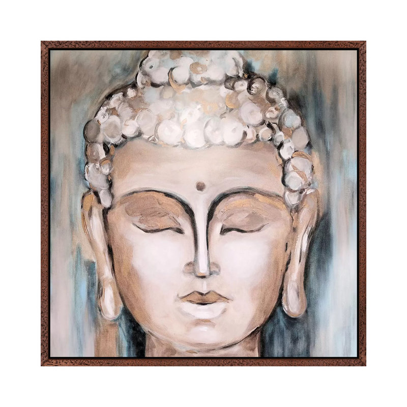 Buddha by Radiana Christova - Painting on Canvas, Classic Brown Wood Framed, 66.04cm H x 66.04cm W x 3.81cm D