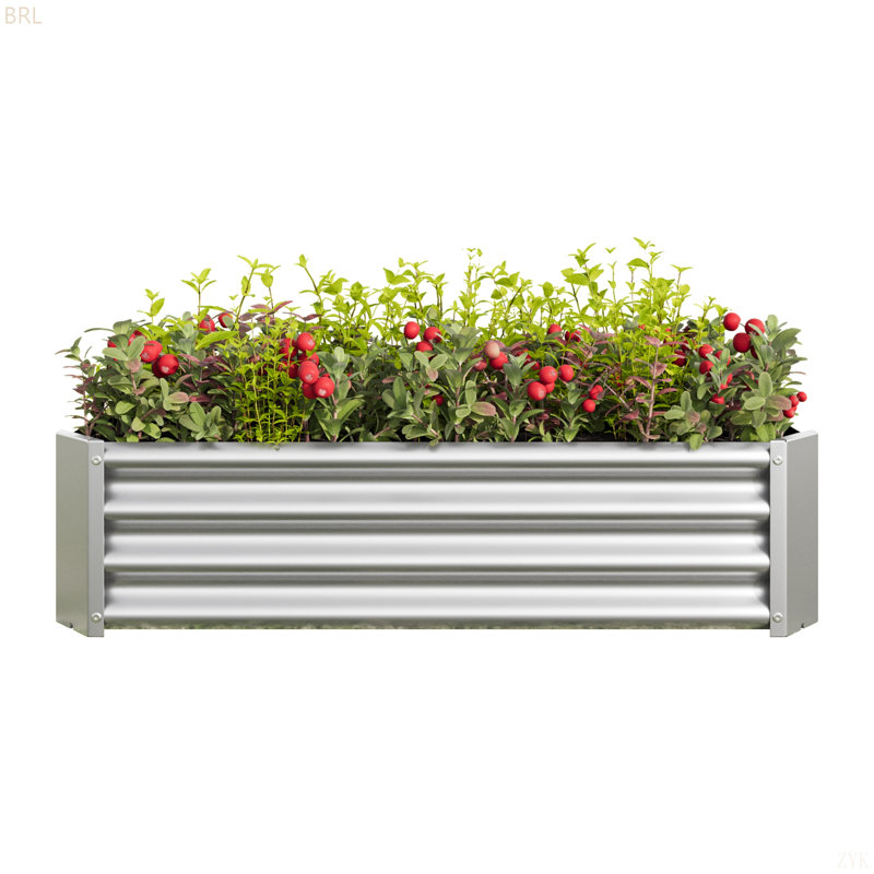 Metal Corrugated Iron Raised Garden Bed for Outdoor Plants, Vegetables, and Flowers, Silver, 11.8" H x 70.87" W x 35.83" D