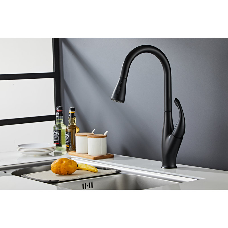 Wovier Kitchen Faucet With Deck Cover Plate, Matte Black