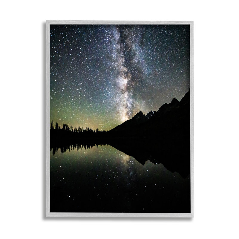 " Starry Sky Lake Reflection ", 20" H x 16" W x 1.5" D, Farmhouse Gray Framed Giclee