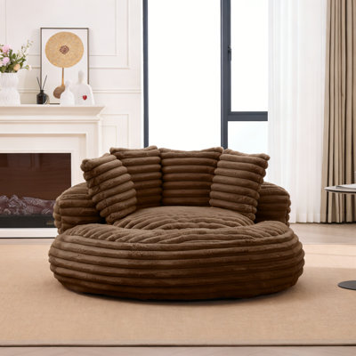 Brown Compression Lazy Sofa, 55.1" High Back Bean Bag Chair, Durable Comfort Lounger Couch for Living Room and Office