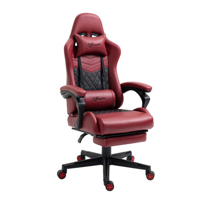 Racing Gaming Chair Diamond PU Leather Office Gamer Chair High Back Swivel Recliner with Footrest, Lumbar Support, Adjustable Height, Red