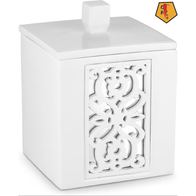 Miroir Janette, porte-coton-tige blanc avec couvercle