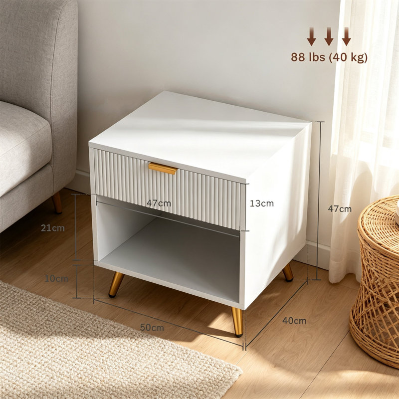 50 cm W Bedside Table, White