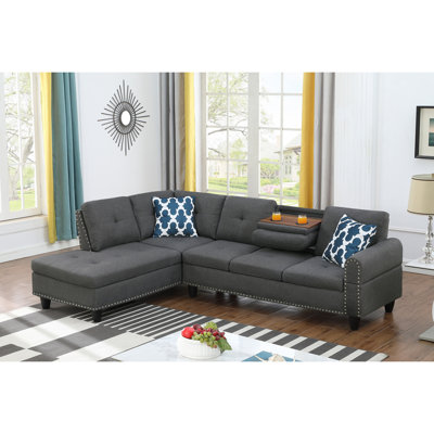 Console de porte-gobelets - Canapé d'angle gris anthracite - 2 pièces