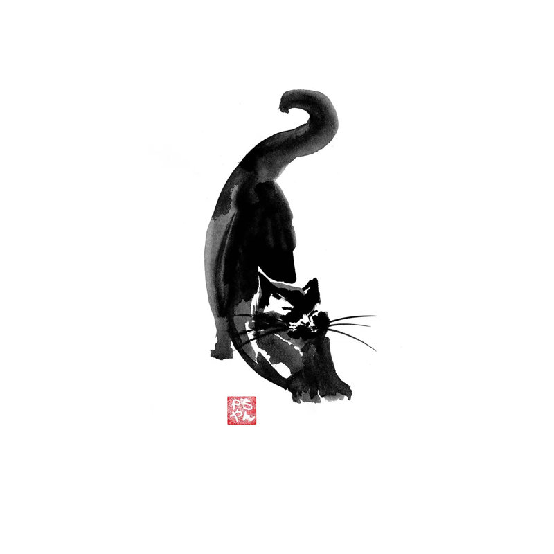 «Stretching Cat» par Péchane, reproduction d'art sur toile tendue, H 18 po x l 12 po x 1,5 po
