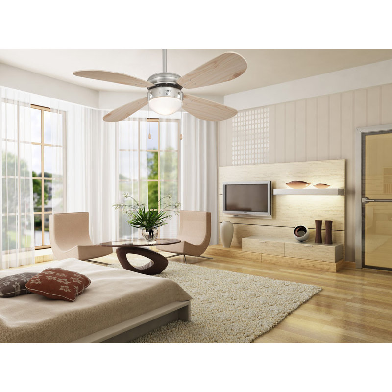 Nayeli 107cm Ceiling Fan with Light Kit, Pine, Satined Nickel