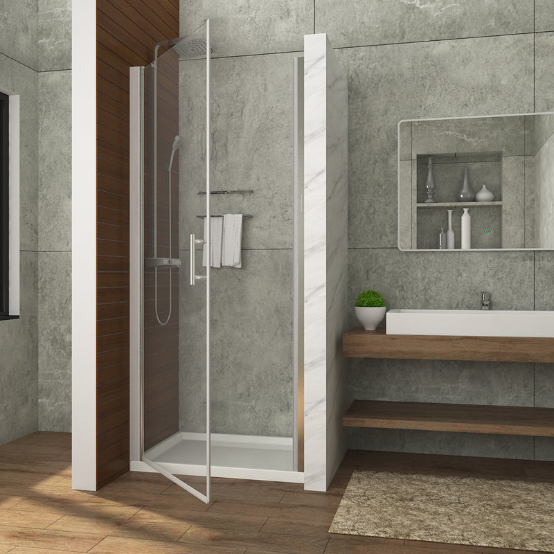 35.5'' - 37'' W x 72'' H Pivot Frameless Shower Door with Clear Tempered Glass