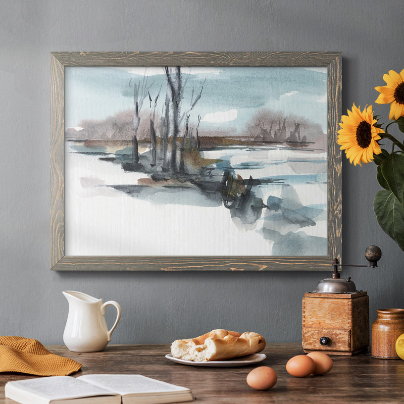 Winter Stream Watercolor II, reproduction d'art sur toile, Encadré gris, H 22 po x l 32 po x P 1,5 po