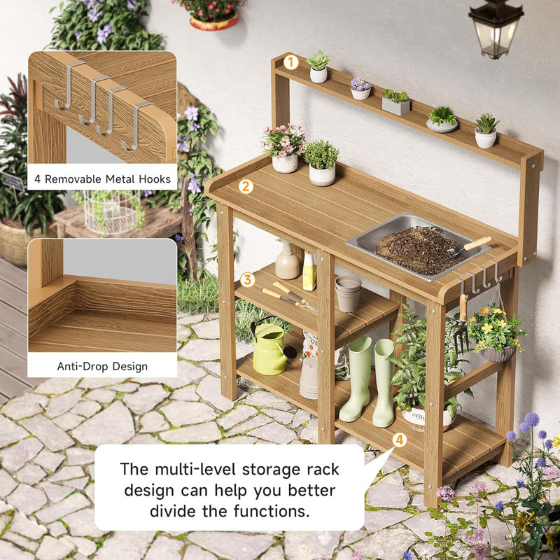 Banc de rempotage, table de rempotage d'extérieur avec lavabo amovible