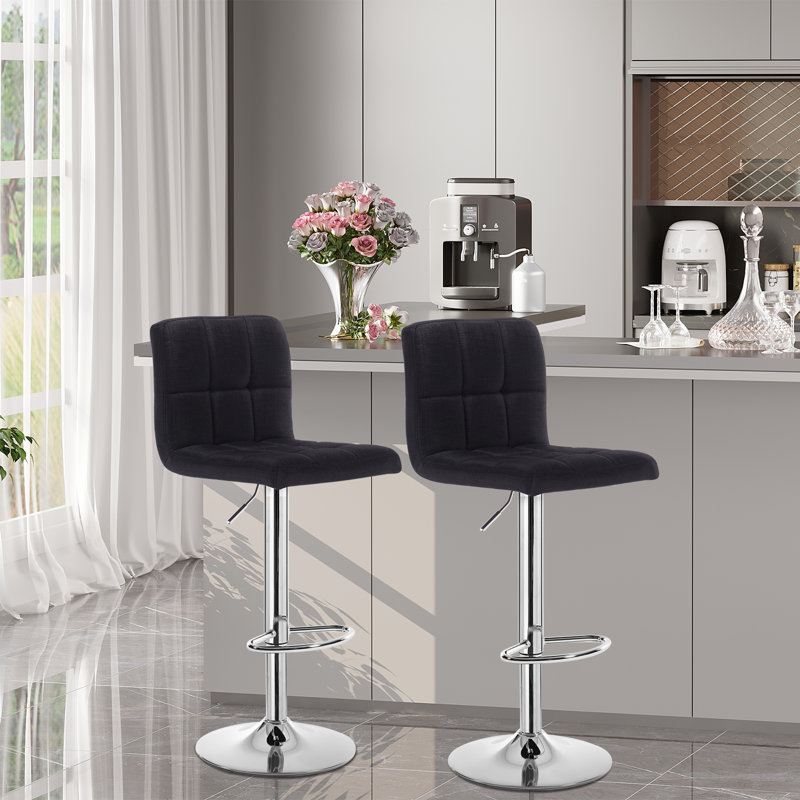 Dequincy Swivel Upholstered Adjustable Height Counter Stool with Metal Frame, Black