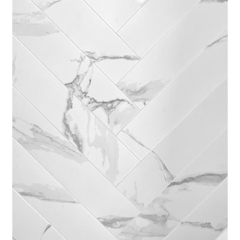 Gwen 4" x 19" Porcelain Marble Look Subway Wall & Floor Tile, Calacatta White