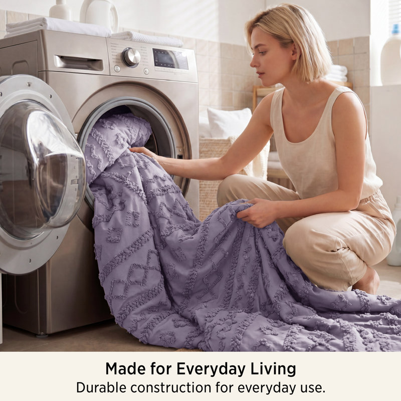 Ensemble d'édredon touffeté Boho, Grand lit, Mauve gris