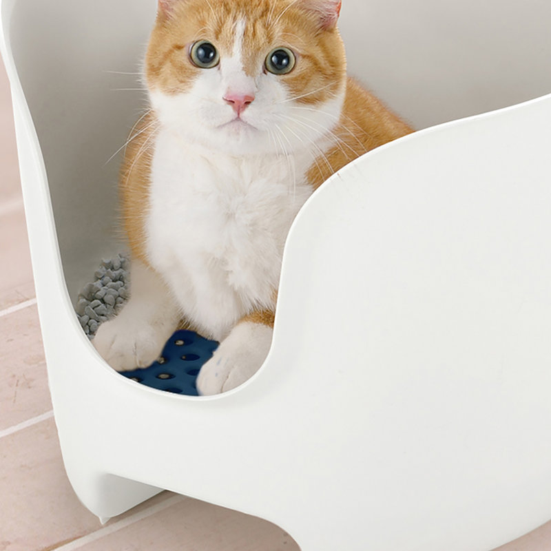 PAW TRAX High Wall Cat Litter Box, White/Blue