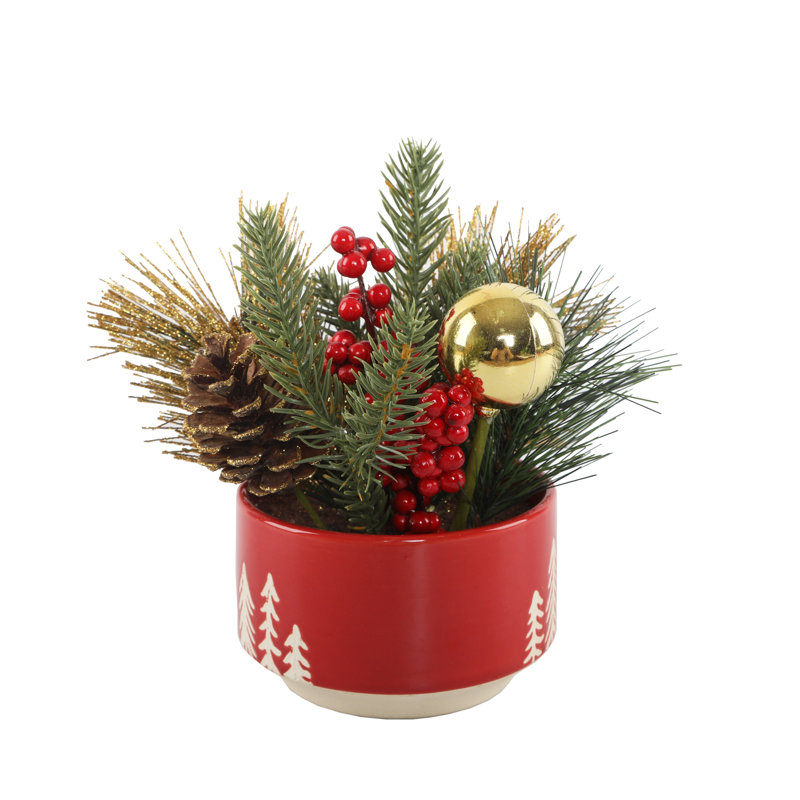Arrangement floral de Noël en pot, Rouge, H 8,25 po x l 8 po x P 8 po