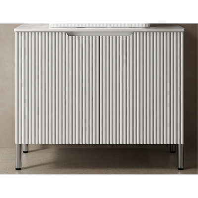 Armoire de comptoir en pierre artificielle autoportante blanche Carrara 30 po 30 po avec deux portes, sans lavabo, sans robinet ni couvercle d'évier