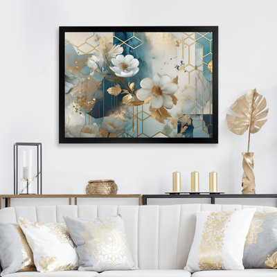 Marbre doré bleu, motif floral I - impression
