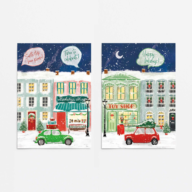 Ensemble de 2 impressions sur neige Snowy Toy Shop, Sans cadre, 36 po x 24 po