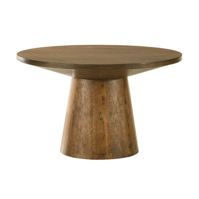 Moderne 22 po Table de bout ronde en bois d'hévéa, base à piédestal, finition noyer, plateau biseauté pour un look élégant