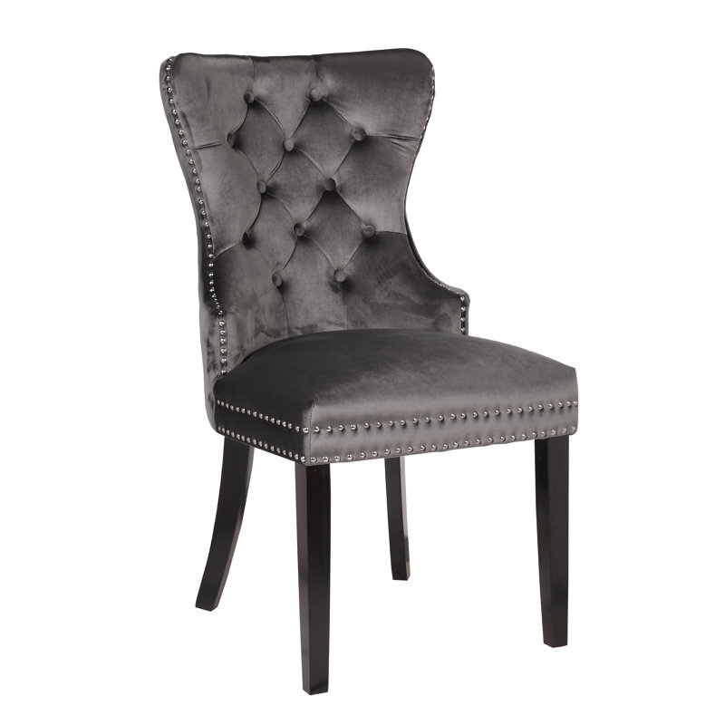 Kamryn 18'' H Tufted Velvet Upholstered Parsons Chair, Dark Gray