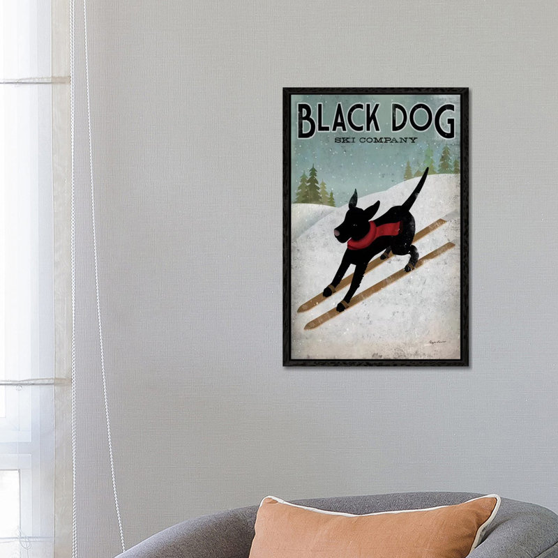Black Dog Ski Co. I by Ryan Fowler - Print on Canvas, 66.04 cm H x 45.72 cm W, Black Floater Framed