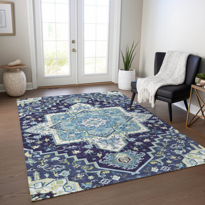 Tapis intérieur / extérieur bleu marine lavable Bellaya 