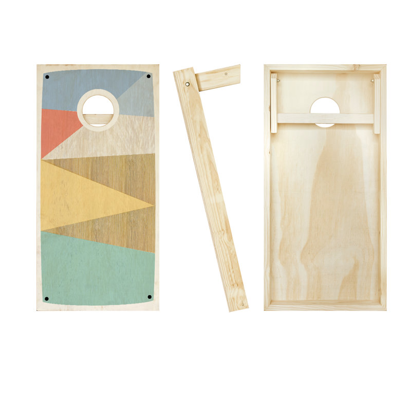 2' x 4' Stained Boat Shoe Solid Wood Cornhole Set with Bags, Red/Yellow