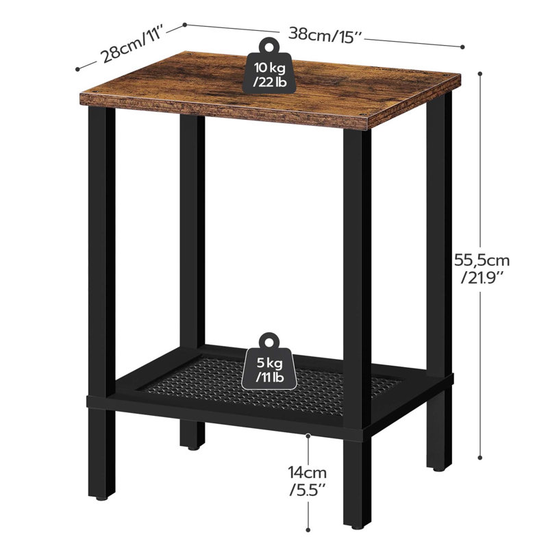 Rustic Brown and Black Small End Table with 2-Tier Storage