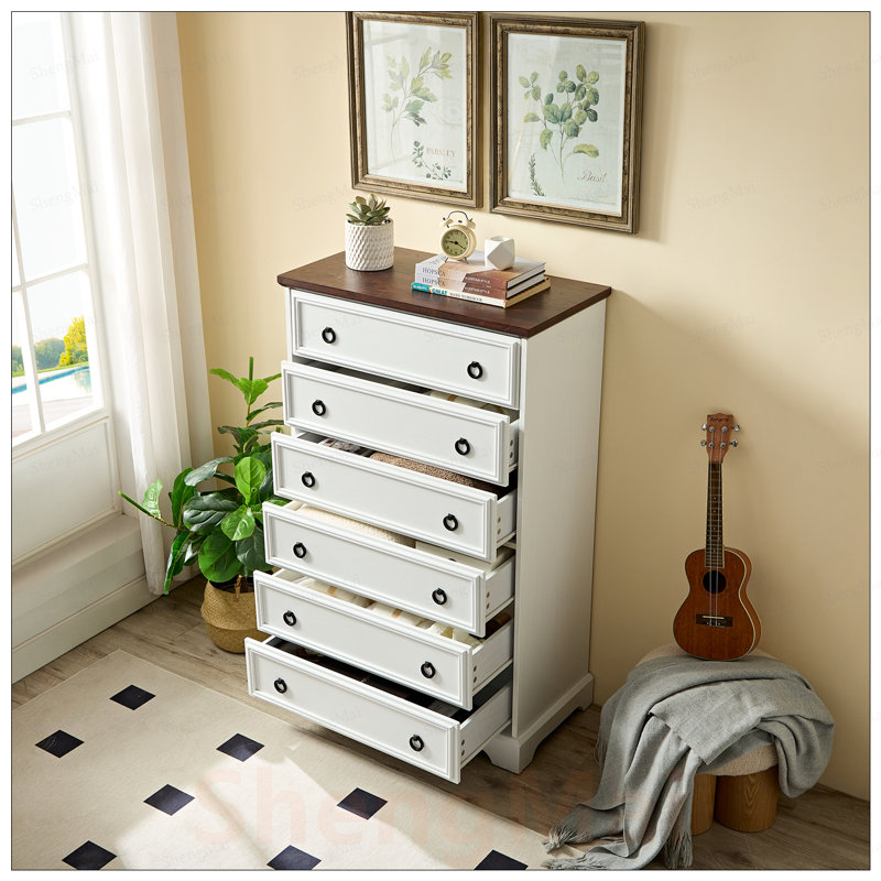 Commode moderne à 6 tiroirs avec poignées faciles à tirer, rangement spacieux et bordures texturées pour les chambres et les couloirs