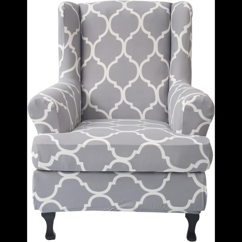 T Cushion Wingback Slipcover, Gray/White Polyester