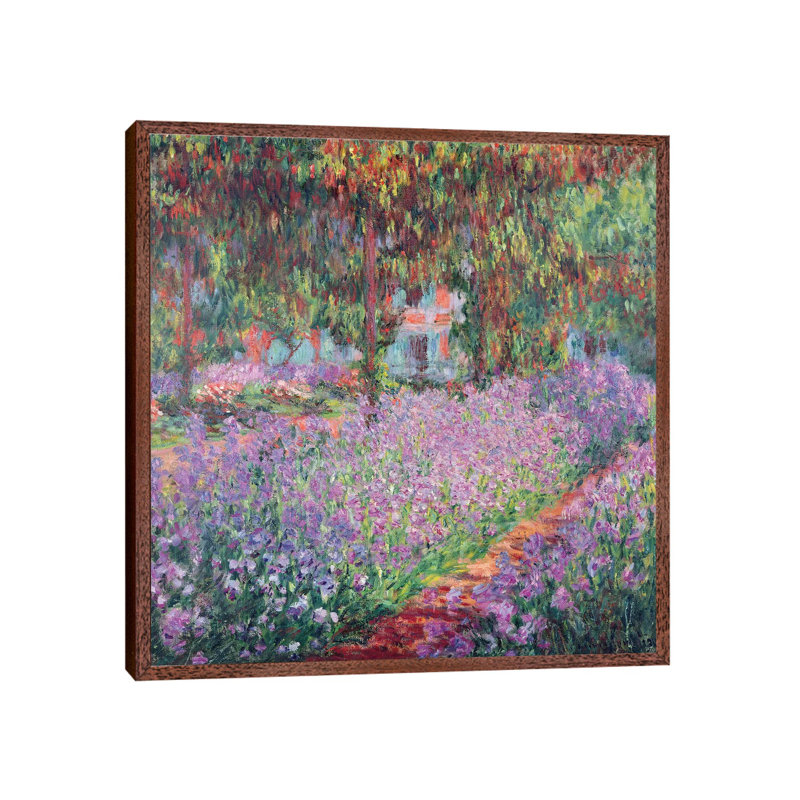 The Artist's Garden at Giverny, 1900 by Claude Monet - 1 Piece Painting on Canvas, 93.98 cm H x 93.98 cm W, Brown Framed