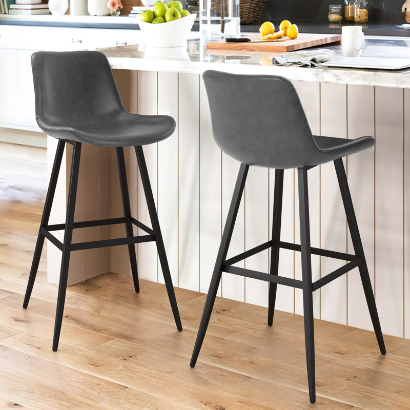 Tabouret de comptoir en faux cuir Macaire, Gris foncé, Tabouret de bar (siège d'une hauteur de 30 po), Noir