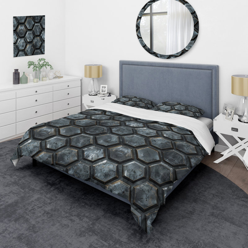 Ensemble de housse de couette gris métallique octogone - Glam, Housse de couette pour grand lit + 2 taies décora