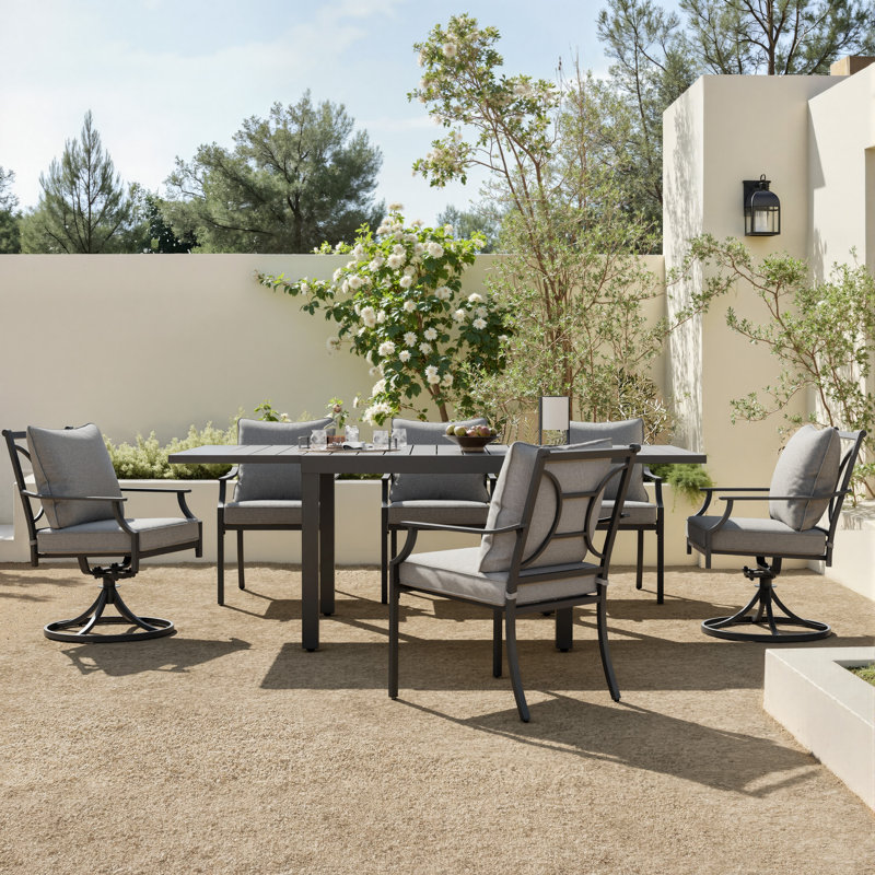 Ensemble repas pour 6 personnes avec table extensible - Comprend 4 fauteuils fixes et 2 fauteuils pivotants