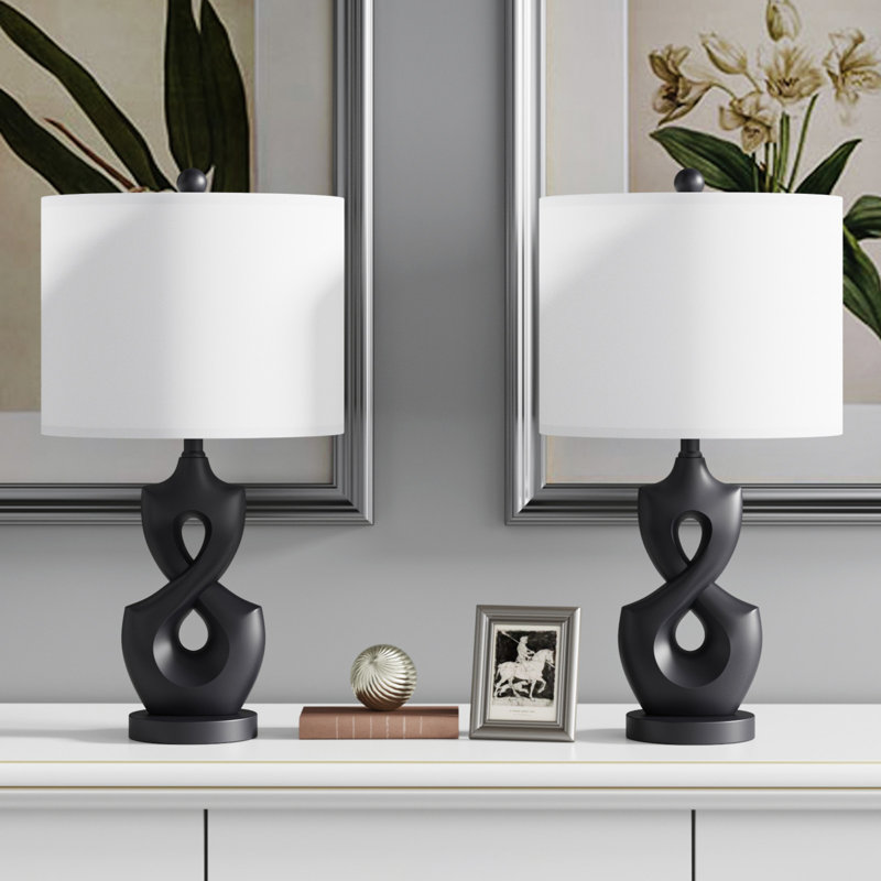 Aliya 24" Modern Black Resin Table Lamp with 3-Way Dimmable Light and USB Port, Black