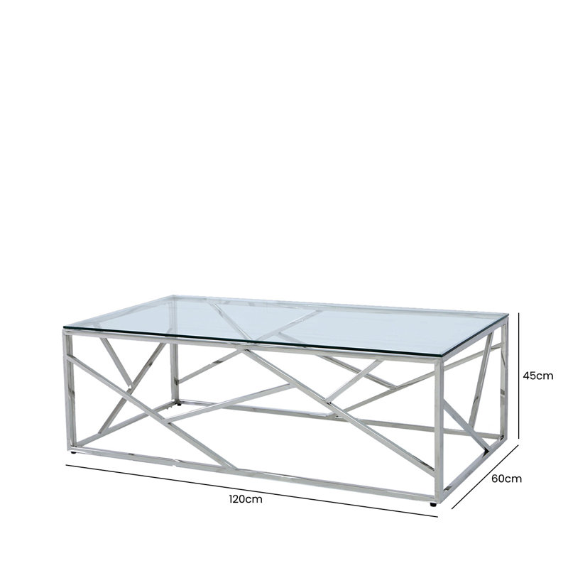 Edgar Coffee Table for Living Room Furniture, 120cm Rectangular Metal Centre Table, Silver