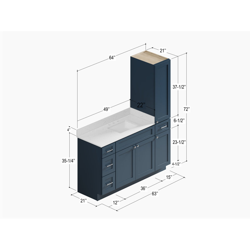 Meuble-lavabo simple 63 po Disar, Bleu