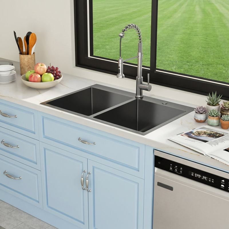 Évier de cuisine en acier inoxydable avec grille d'évier L 33 po x l 22 po