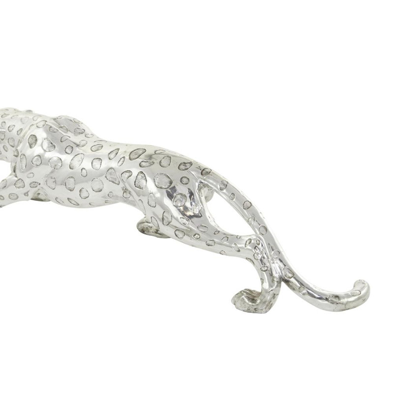 Polystone Leopard Decorative Sculpture, 12"H x 48" W x 11" D, Silver/Black