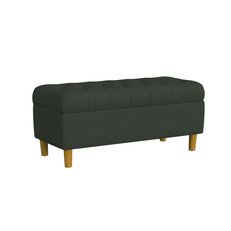 Polyester Upholstered Storage Bench, Forest Green